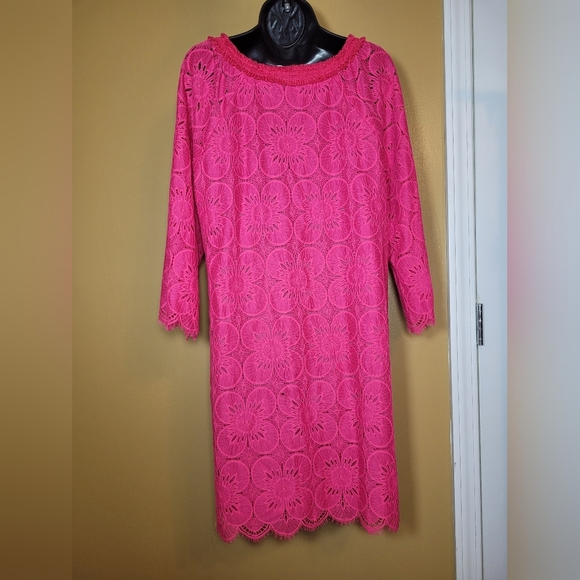 Trina Turk Jubilee Pink Lace Floral Shift Dress sz 12 TD161018 - Picture 8 of 9